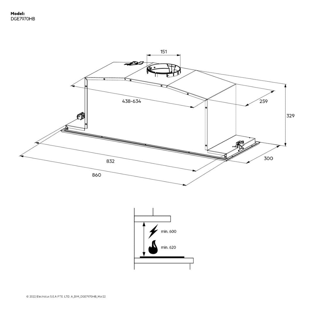 AEG 86cm Undermount Integrated Rangehood DGE7970HB - Factory Seconds