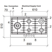 AEG 90cm 5 Burner Gas Cooktop HG90FX-MB - Ex Display