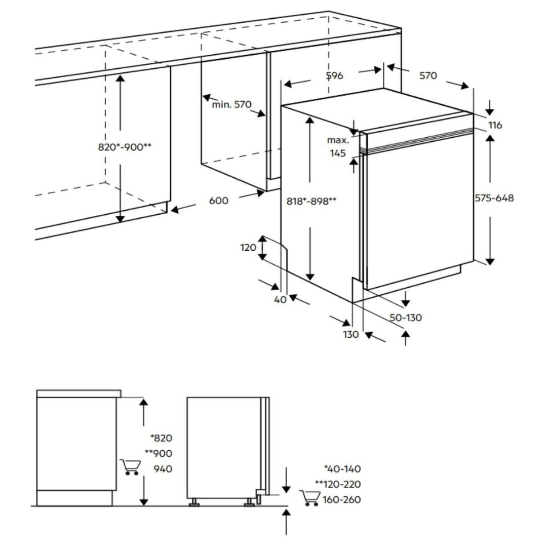 AEG 60cm Semi-Integrated Dishwasher FEE74600PM - Factory Seconds