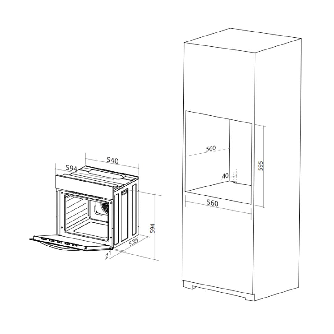 Artusi 60cm Multifunction Electric Built In Oven Matte Black AO6100MB