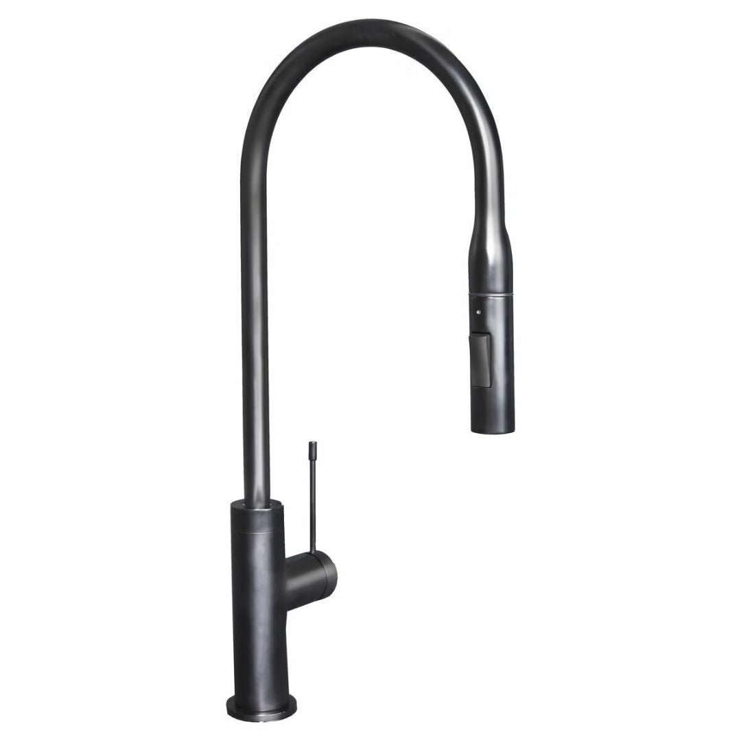 Artusi Matte Black Gooseneck Mixer Tap with Pull Out Hose ASM201B
