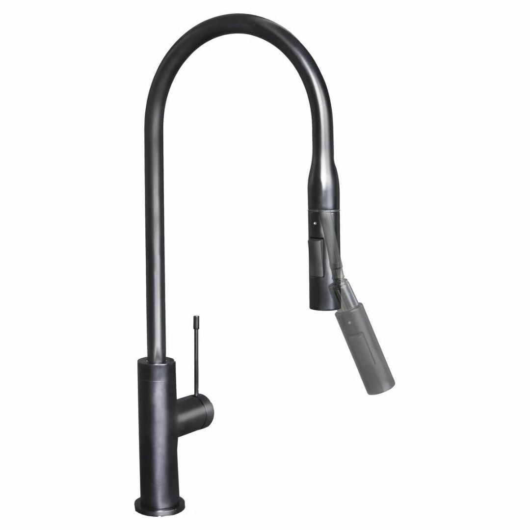 Artusi Matte Black Gooseneck Mixer Tap with Pull Out Hose ASM201B