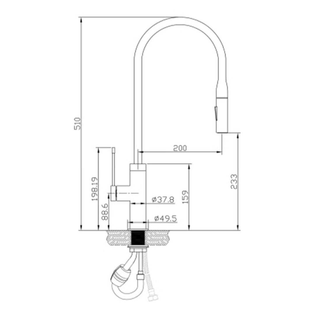 Artusi Matte Black Gooseneck Mixer Tap with Pull Out Hose ASM201B