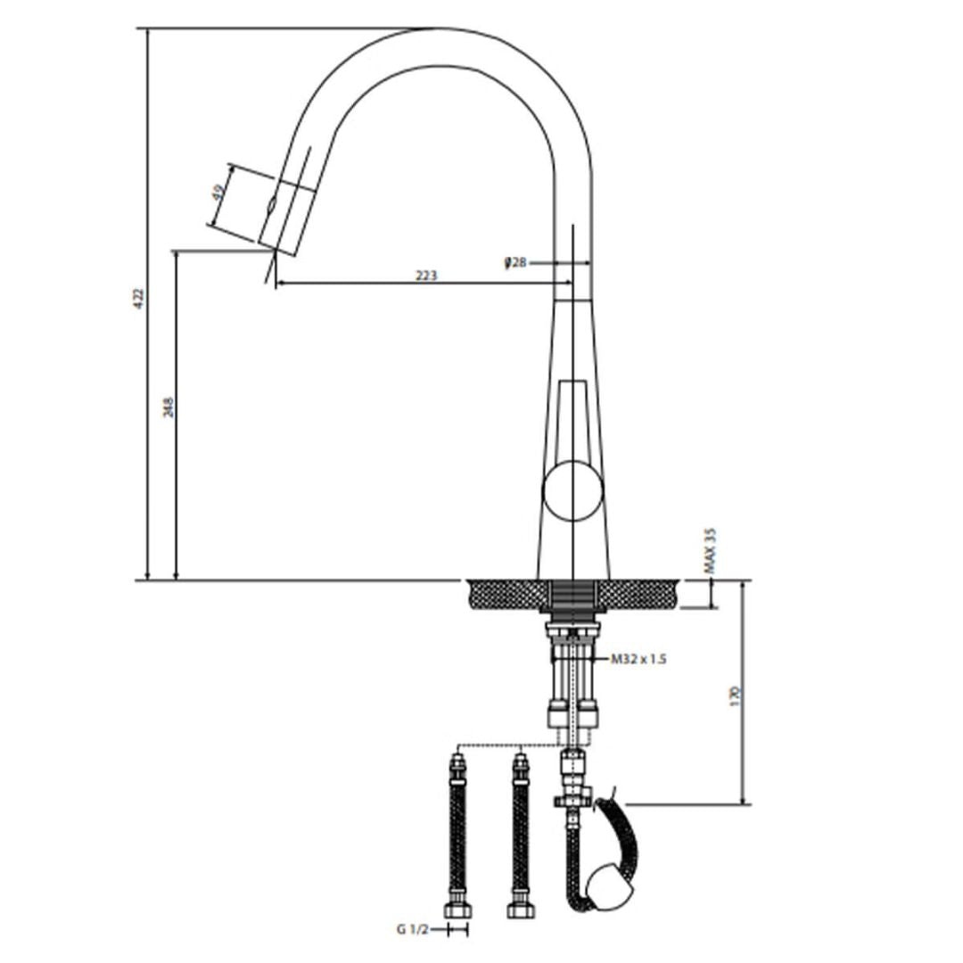 Artusi Brushed Gold Fixed Gooseneck Mixer Tap ASM501BG