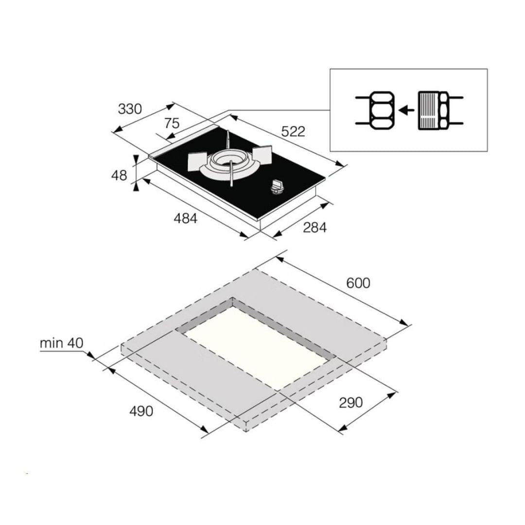 Asko 33cm Gas Cooktop with Volcano Burner HG8313BGD1 - Clearance