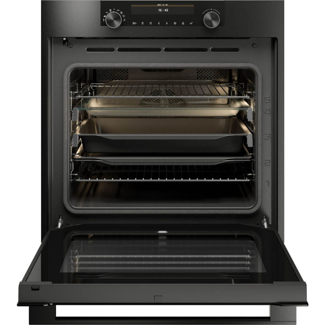 Asko 60cm Pyrolytic Black Steel Built-In Oven OP8687B - Factory Seconds