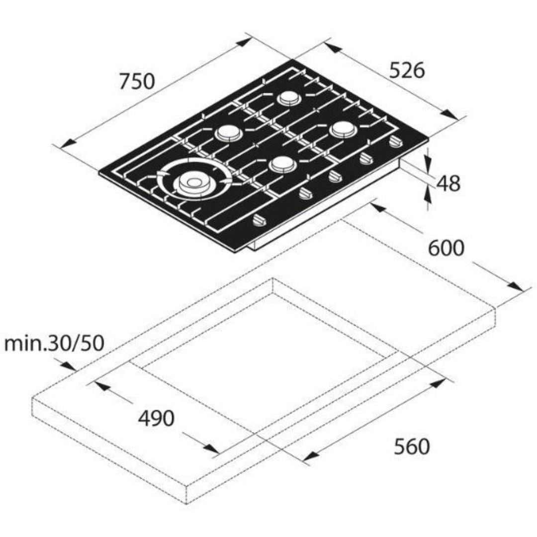 Asko 75cm Natural Gas Cooktop HG1776AD - Factory Seconds