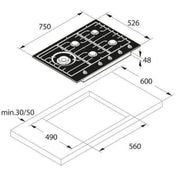 Asko 75cm Natural Gas Cooktop HG1776AD - Factory Seconds