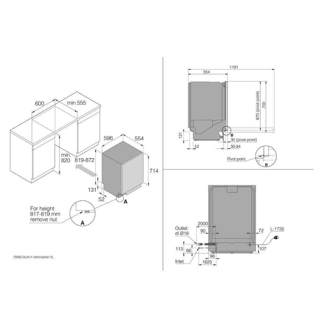 Asko 60cm Built Under Dishwasher Black Steel DBI565IK.BS.AU - Factory Seconds