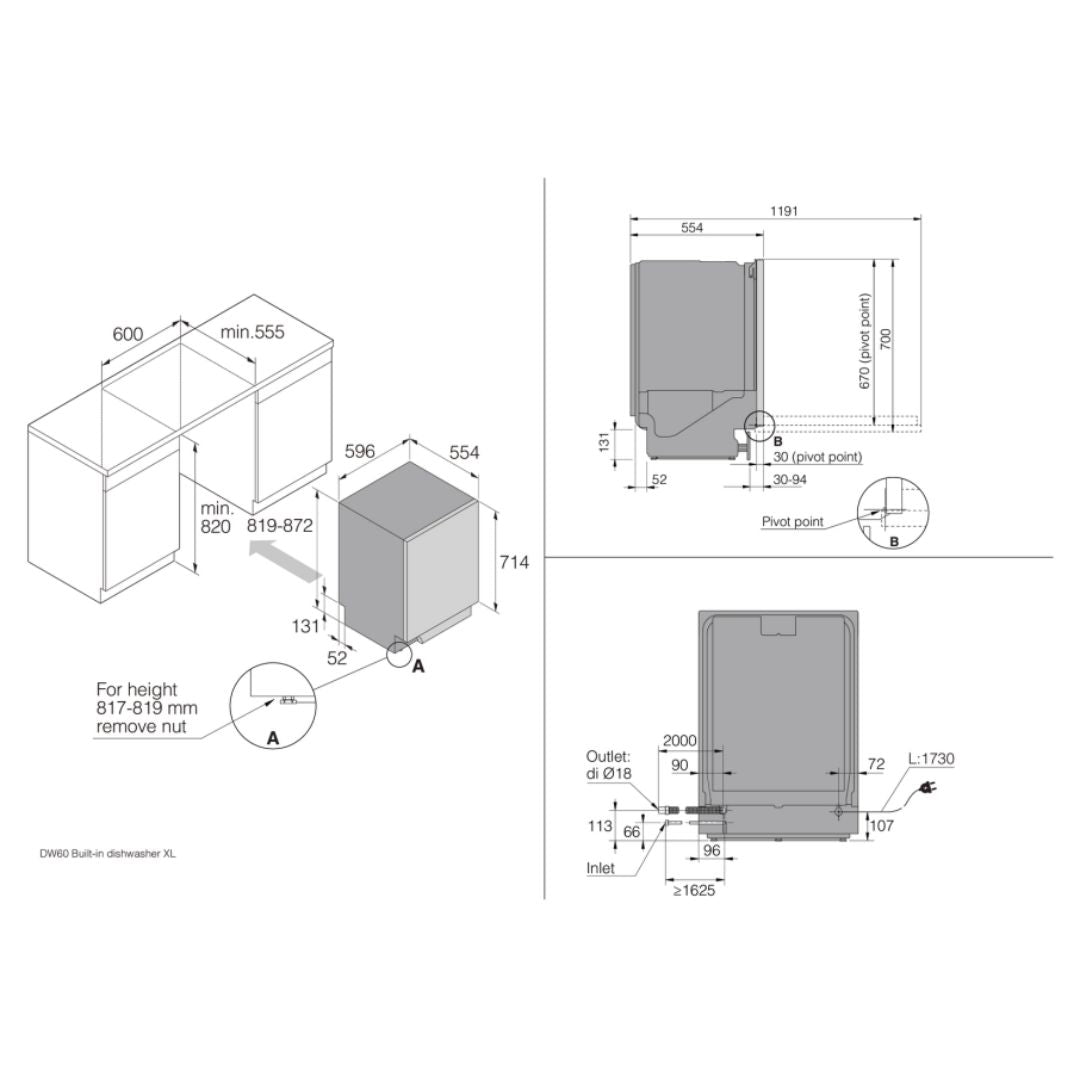 Asko Built Under White Dishwasher DBI364ID.W.AU - Factory Seconds
