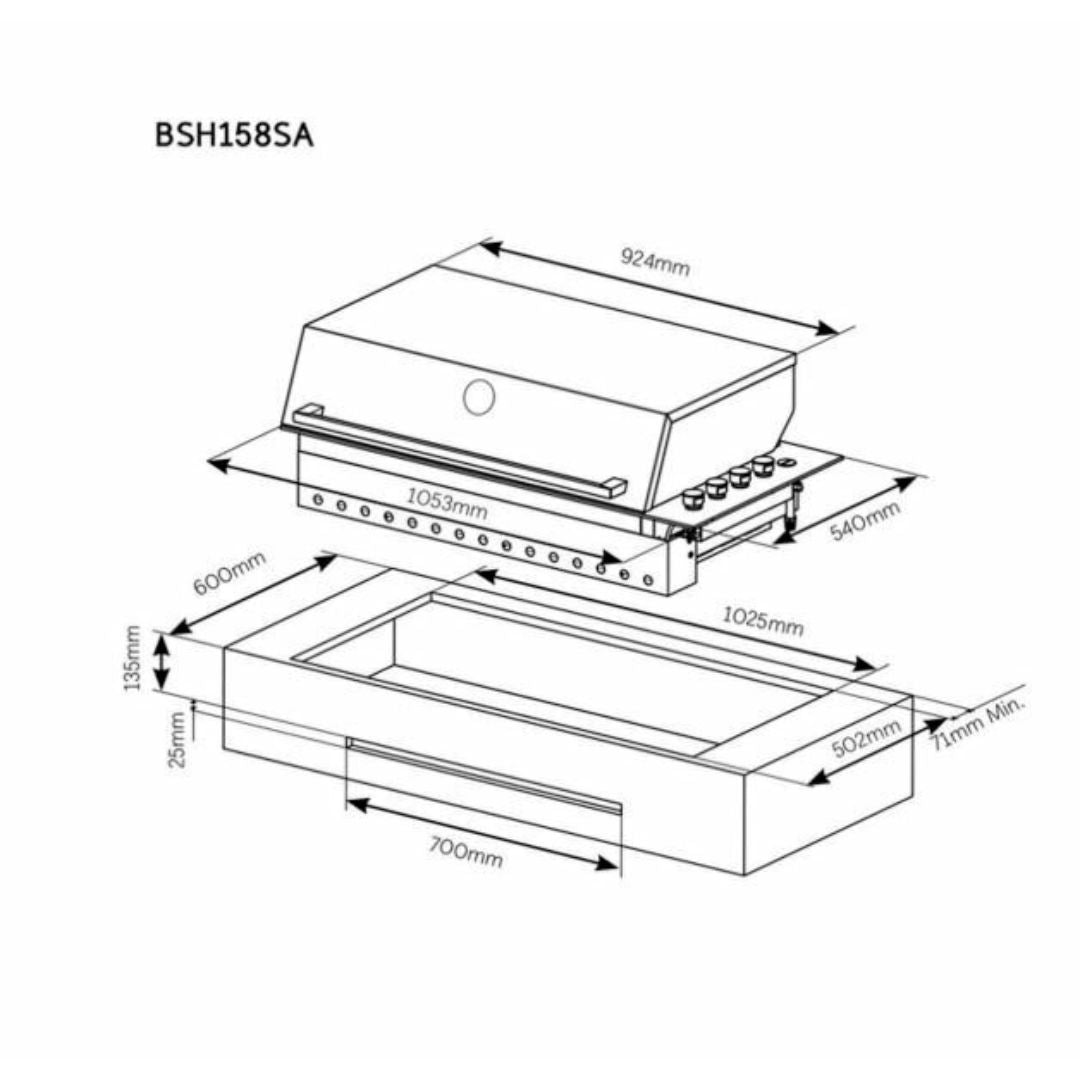 Beefeater Signature ProLine 6 Burner Built-In Natural Gas BBQ with Hood BSH158SA - Carton Damage