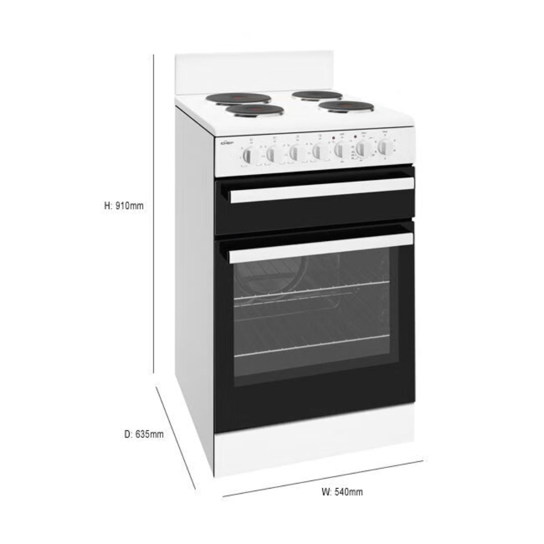Chef 54cm Electric White Freestanding Oven CFE533WB - Factory Seconds