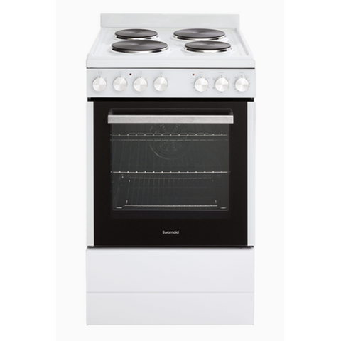 Euromaid 54cm Freestanding White Oven With Solid Cooktop EFS54FC-SEW