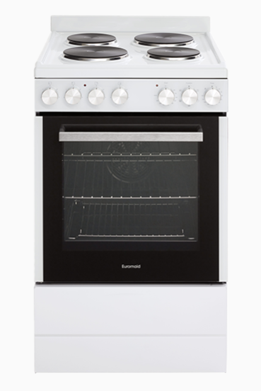 Euromaid 54cm Freestanding White Oven With Solid Cooktop EFS54FC-SEW