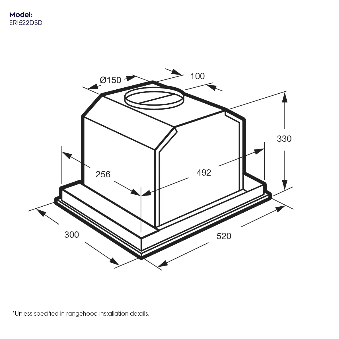 Electrolux 52cm Undermount Rangehood ERI522DSD - Ex Display