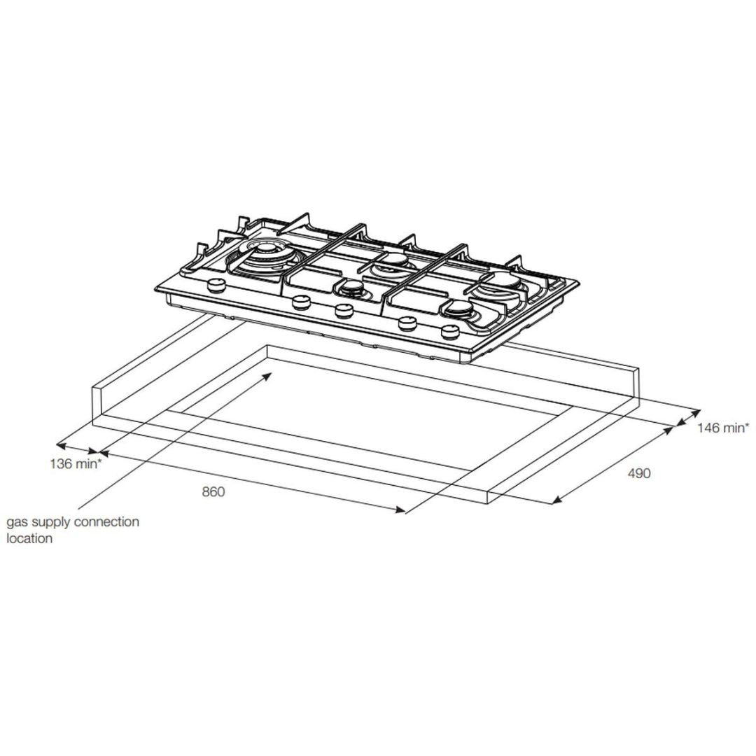 Electrolux 90cm 5 Burner Stainless Steel Natural Gas Cooktop EHG955SE - Factory Seconds