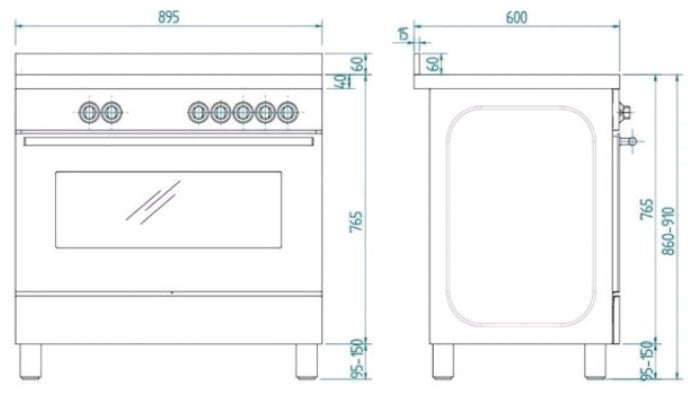 Euro 90cm Freestanding Dual Fuel Black Oven EFS900DBL - Factory Seconds