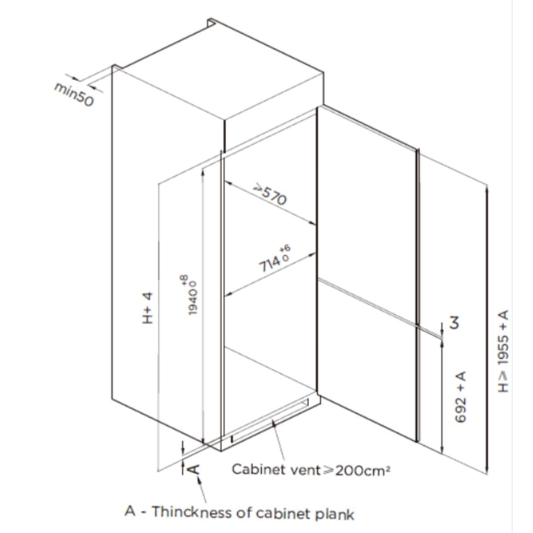 Euro 403L Bottom Mount Integrated Refrigerator E403IFBM