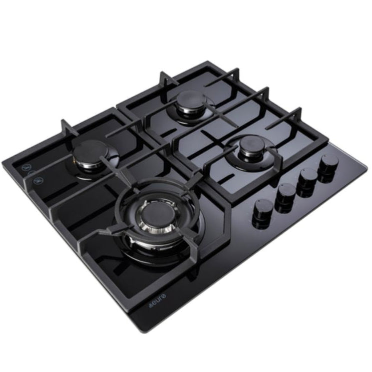 Euro 60cm Black Glass Gas Cooktop ECT600GBK2