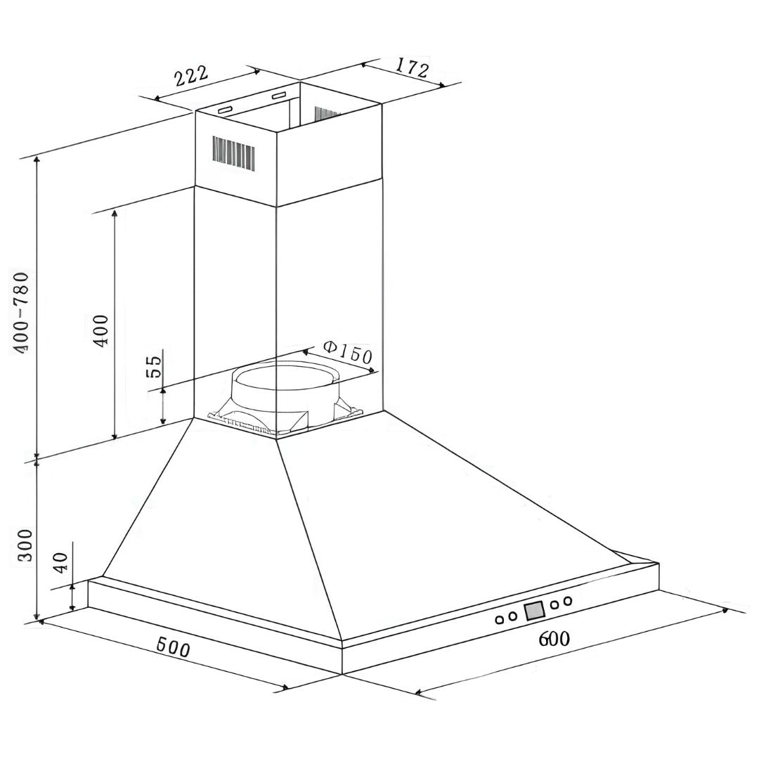 Euro 60cm Stainless Steel Canopy Rangehood EA60XR