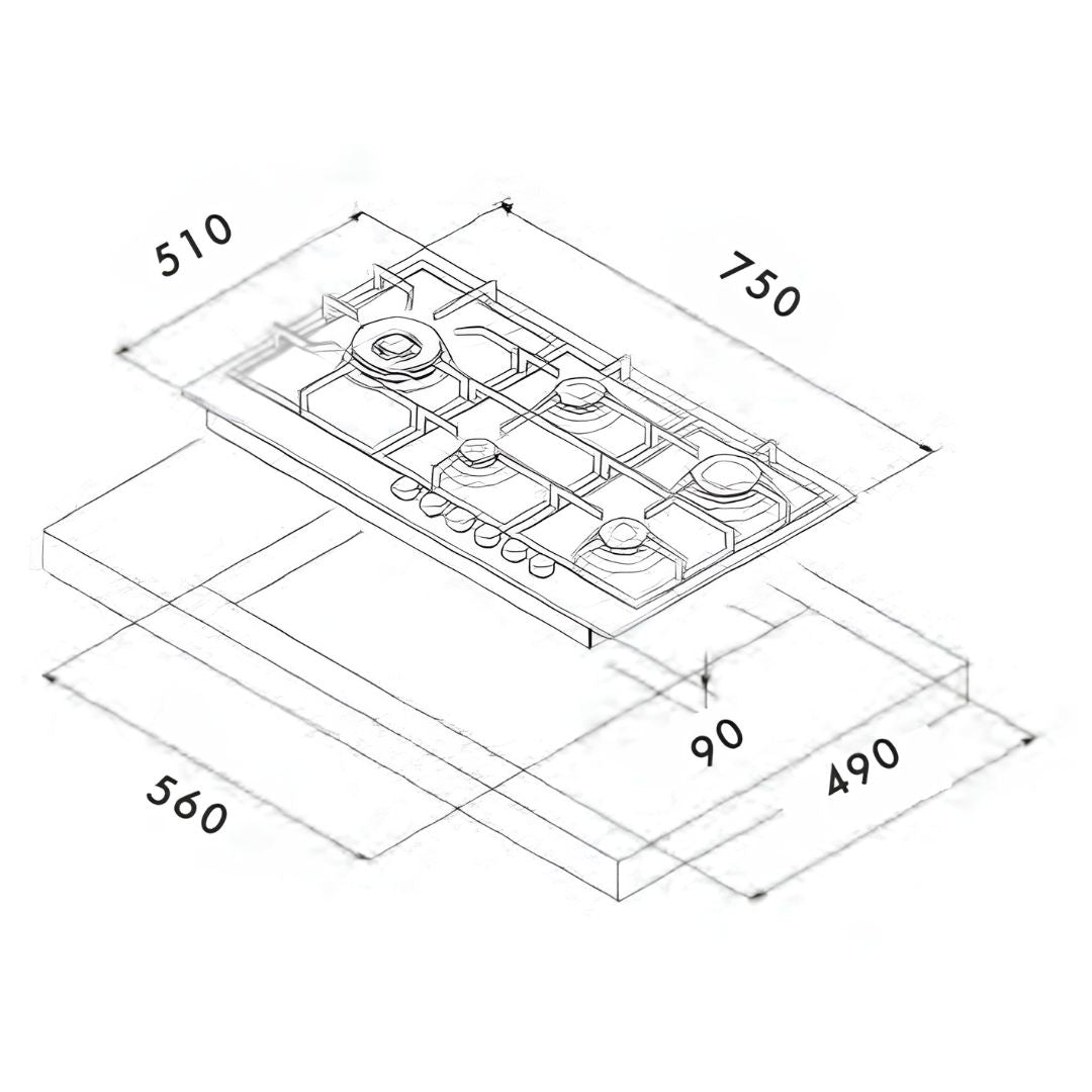 Euro 75cm Stainless Steel Gas Cooktop ECT75G5X