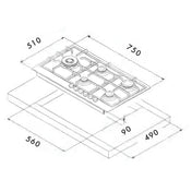 Euro 75cm Stainless Steel Gas Cooktop ECT75G5X