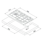 Euro 90cm Stainless Gas Slim Line Cooktop E90CTWX