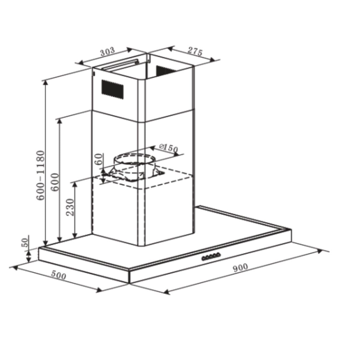 Euro 90cm Canopy Rangehood EA90STRBK3