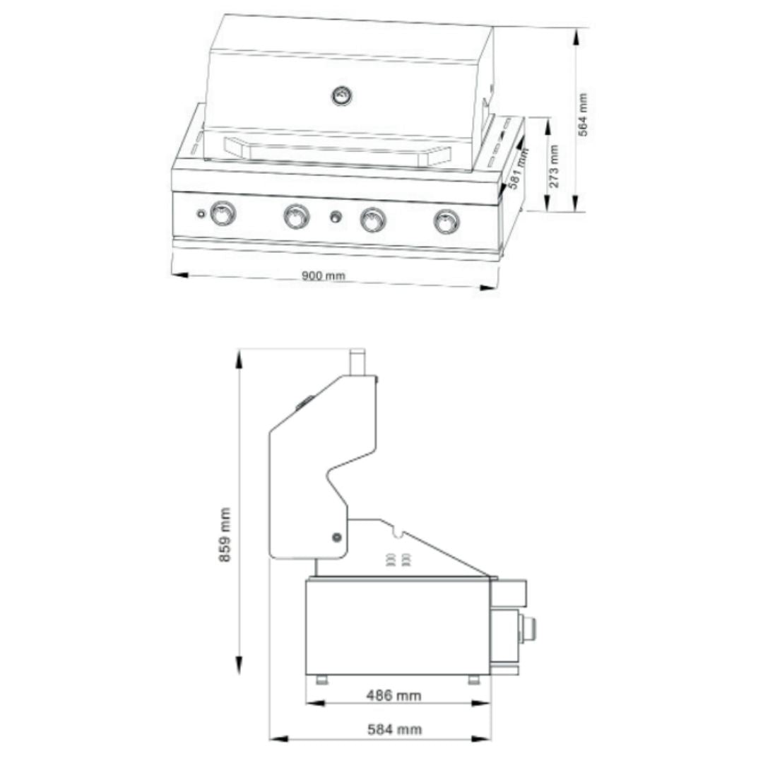 Euro 4 Burner Black Built-In BBQ EAL900RBQBL