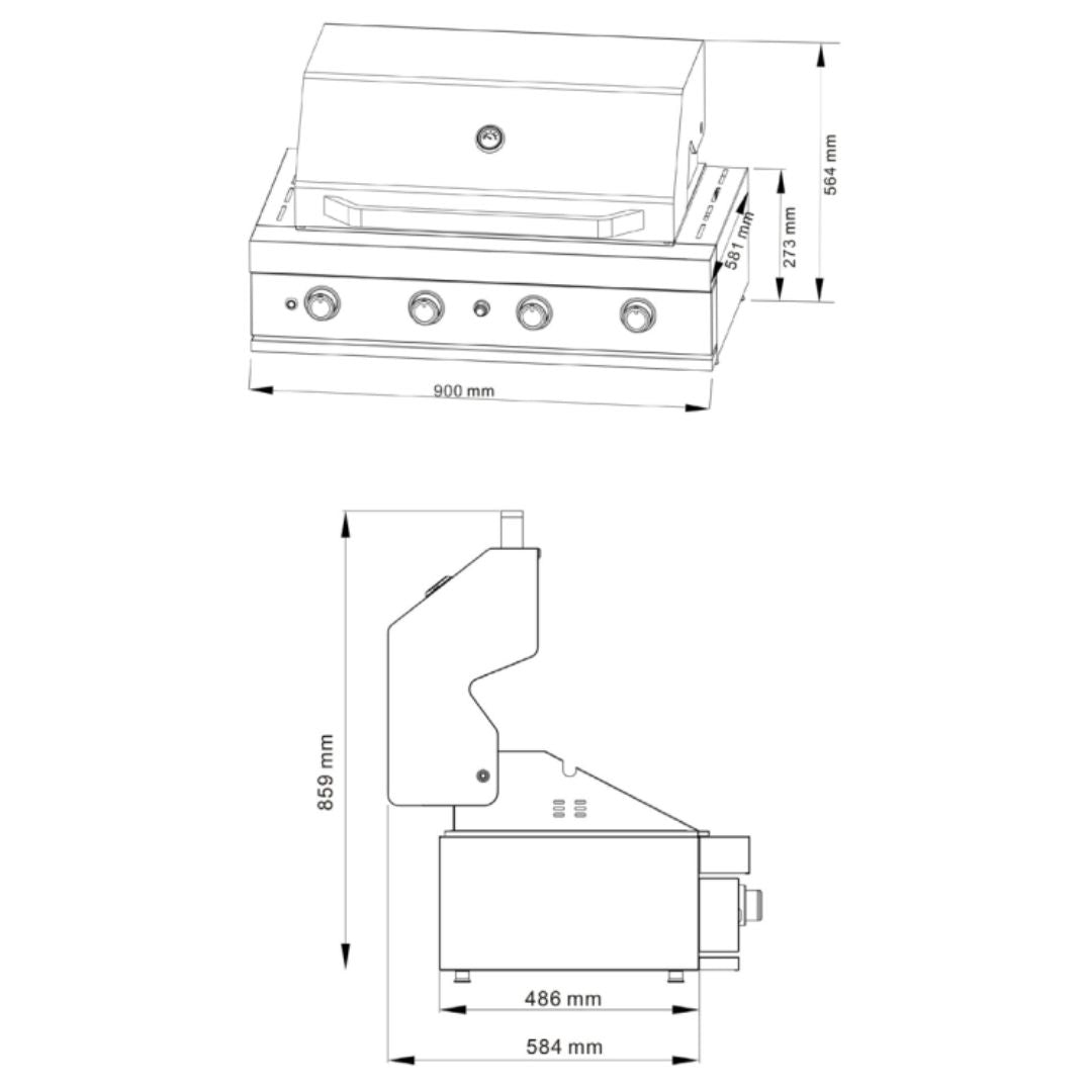 Euro 4 Burner Stainless Steel Built-In BBQ EAL900RBQ