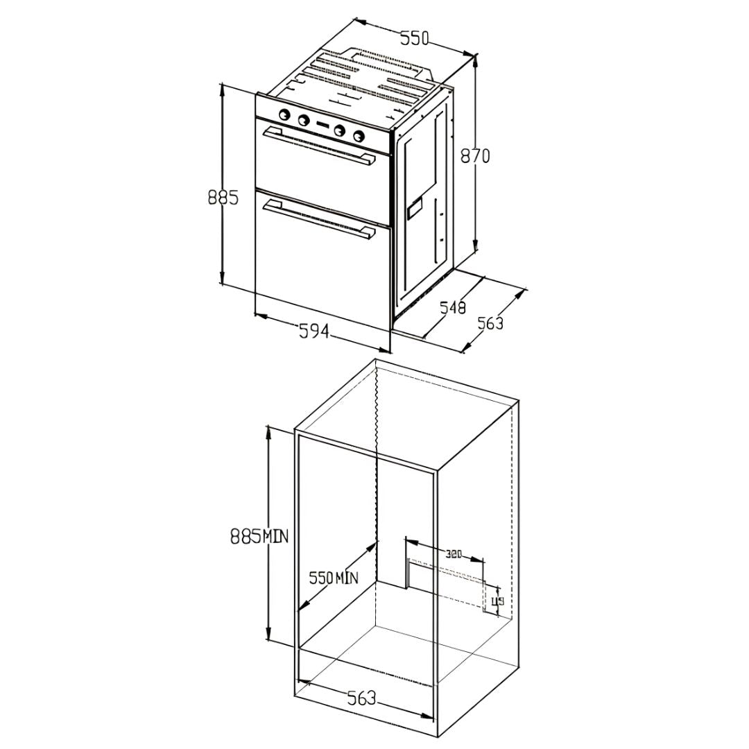 Euro 60cm Black Electric Double Oven EO8060DBK2