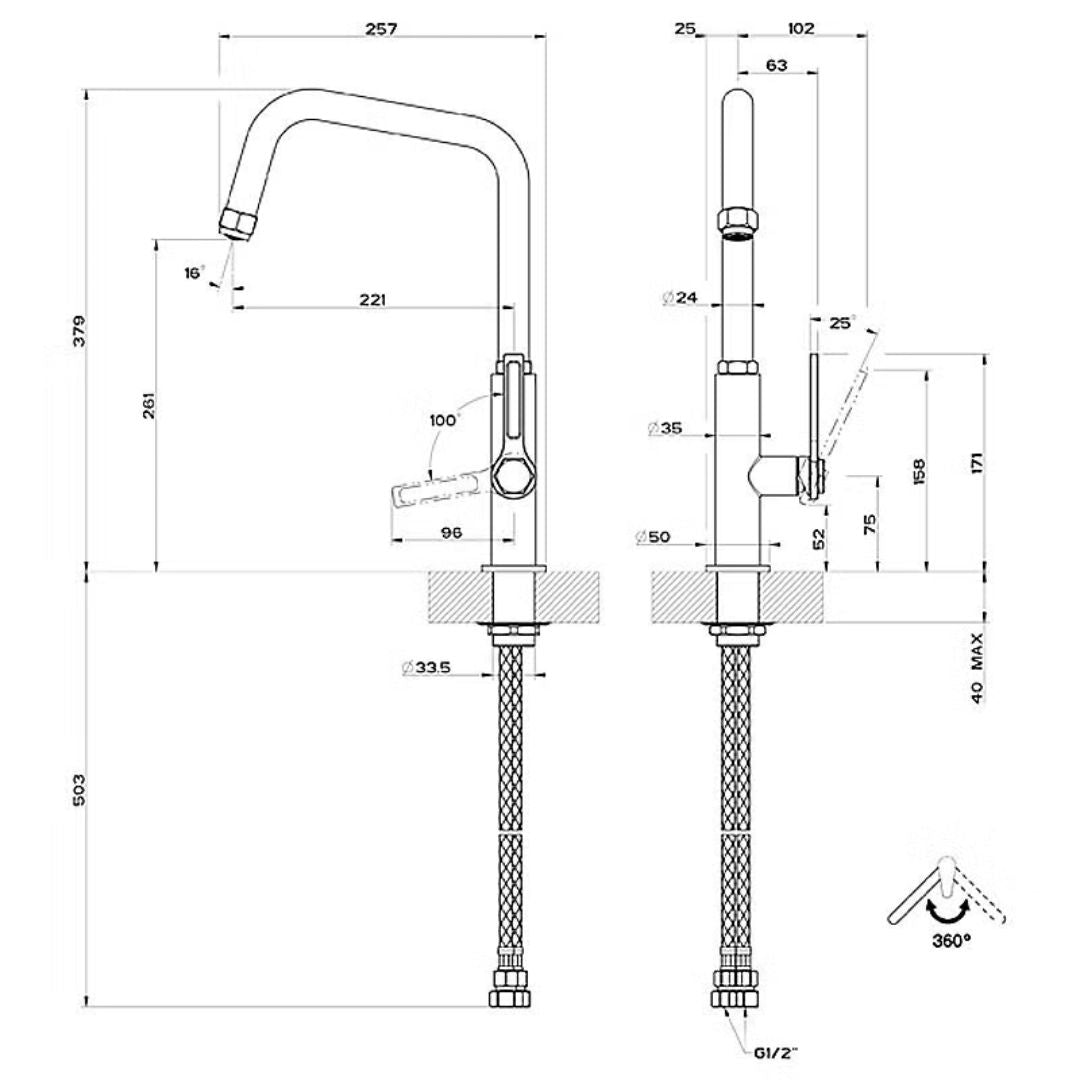 Gessi Officine Kitchen Mixer Tap 60051BMB - Ex Display