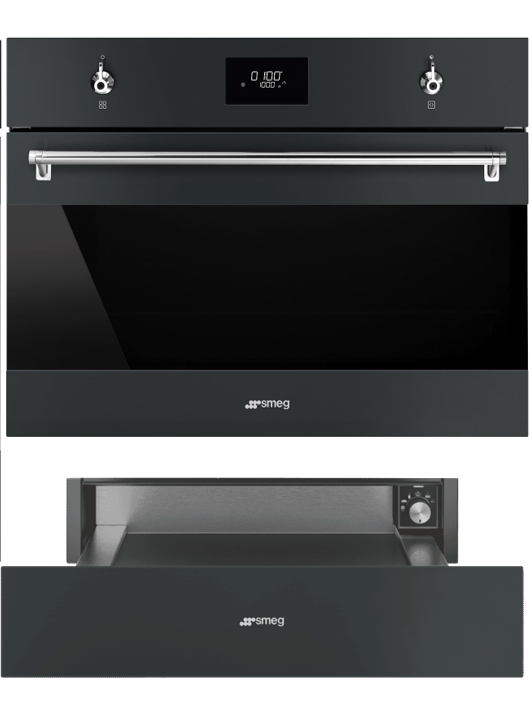 Smeg Matte Black 60cm Microwave Combi Oven and Warming Drawer Bundle - Factory Seconds Discount