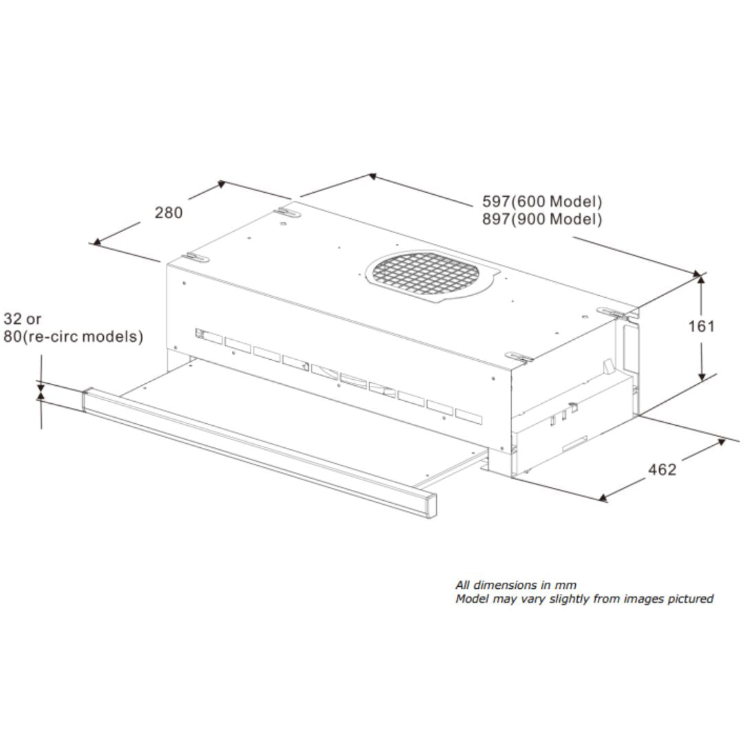Robinhood 60cm Slide out Rangehood RO61SS/WH/80
