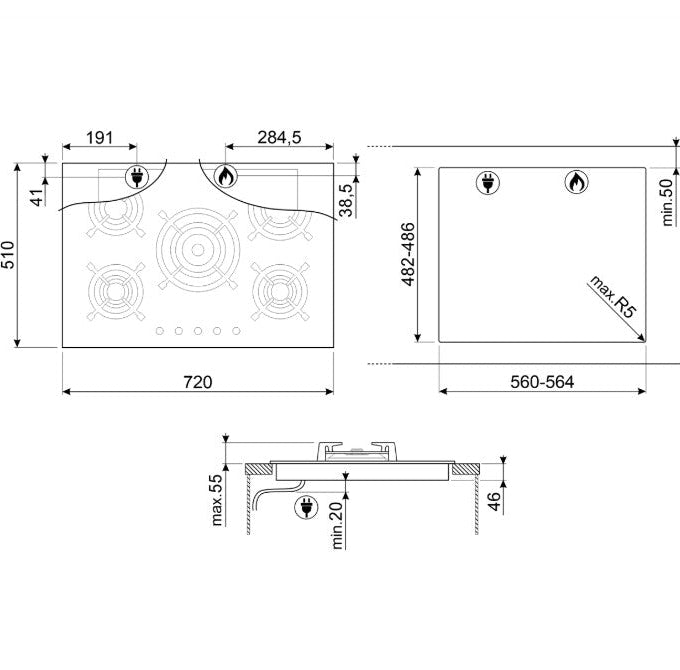 Smeg 72cm Classic Gas On Tempered Glass Cooktop PV375NAU