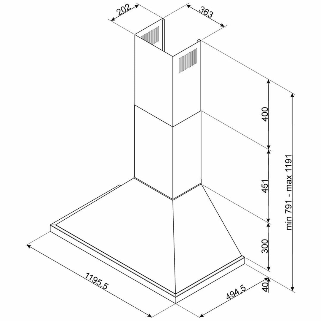 Smeg 120cm Portofino Black Canopy Rangehood KPFA12BL - Factory Seconds
