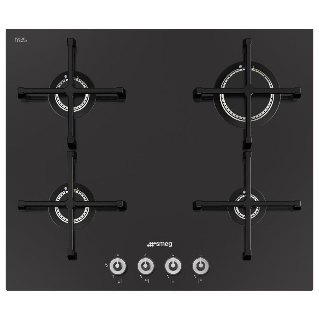 Smeg 60cm Black Gas Cooktop PVA164CN - Factory Seconds