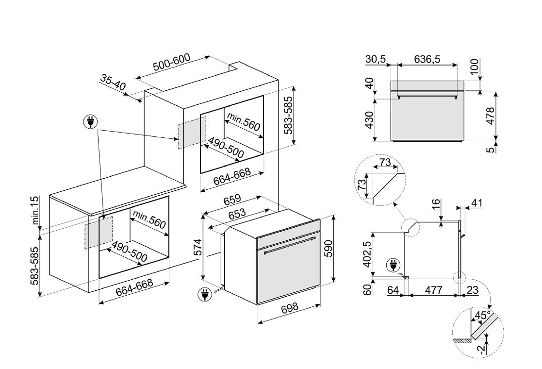 Smeg 70cm Stainless Steel Oven SFA7300TX - Factory Seconds