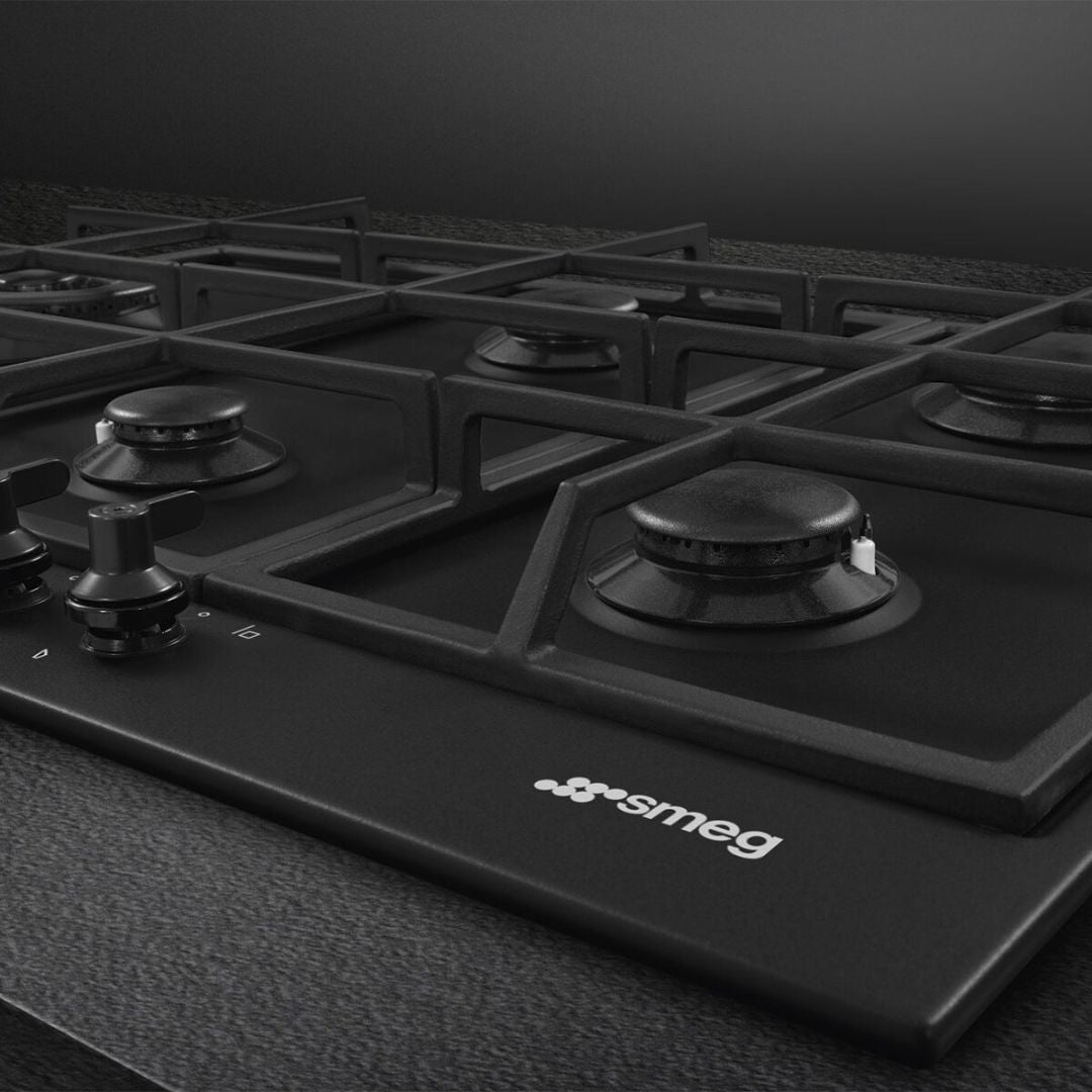 Smeg 72cm Classic 4 Burner Matte Black Gas Cooktop PX375LMBAU