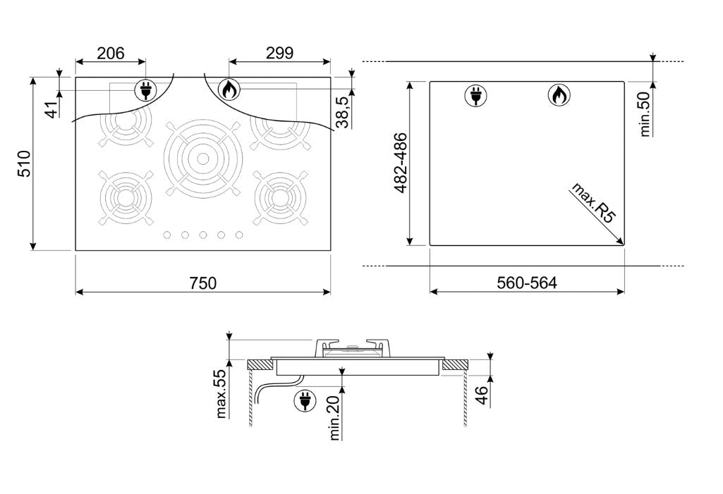 Smeg 75cm Classic Gas on Glass Cooktop PV375NAU - Carton Damage