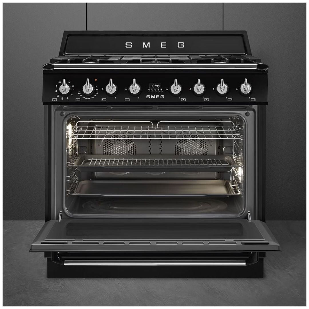 Smeg 90cm Victoria Dual Fuel Pyrolytic Freestanding Oven TRA90GPBL - Factory Seconds