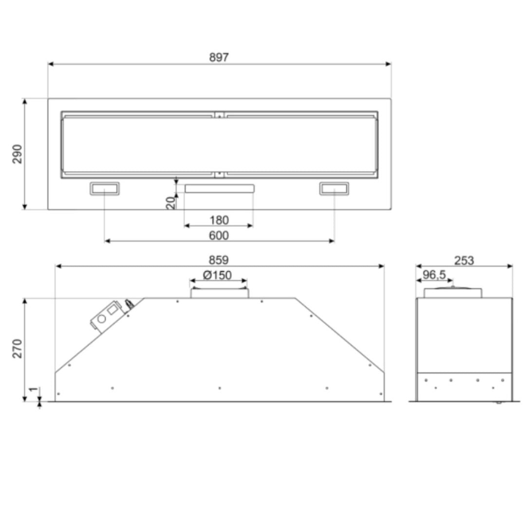 Smeg 90cm Undermount Rangehood Stainless Steel KSGAU9P4VN - Factory Seconds