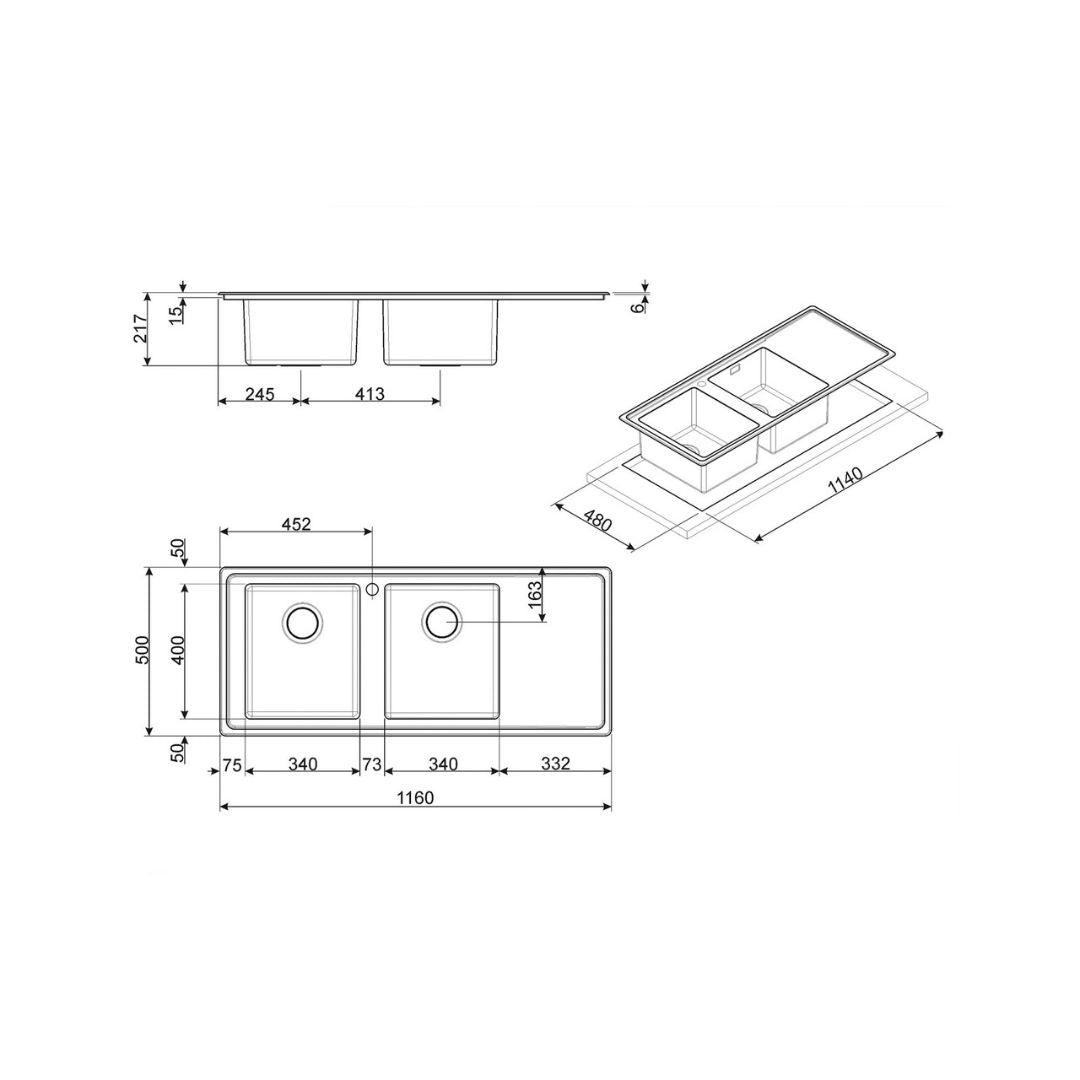 Smeg Double Bowl Sink LD116S-2