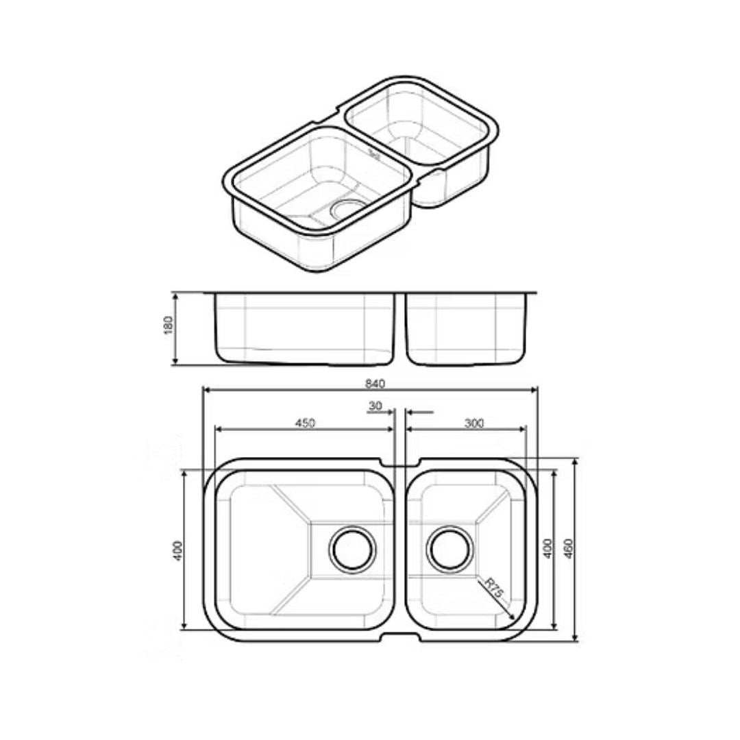 Smeg 1 and 1/2 Bowl Sink UM4530A