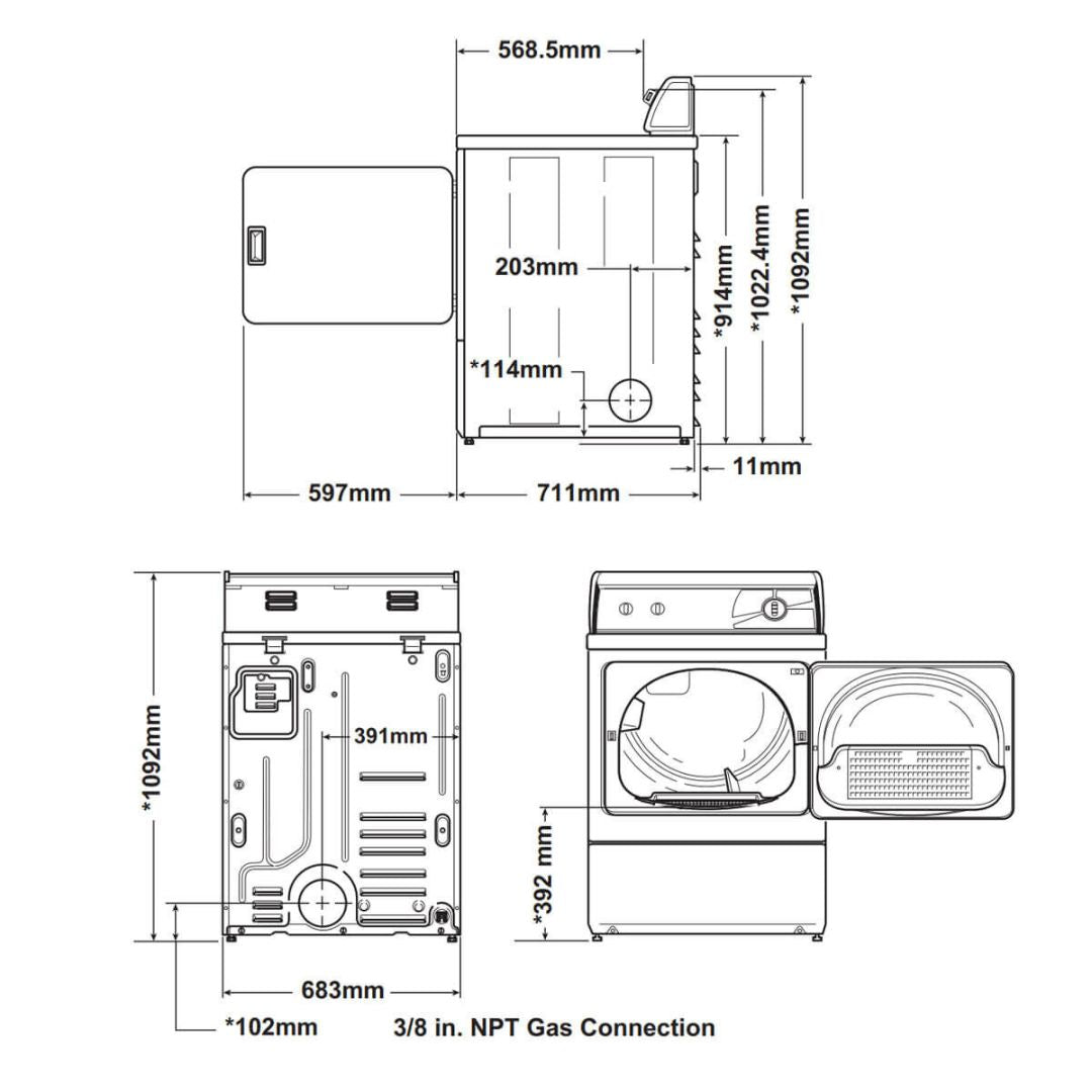 Speed Queen 9kg Natural Gas Vented Dryer ADG3TR