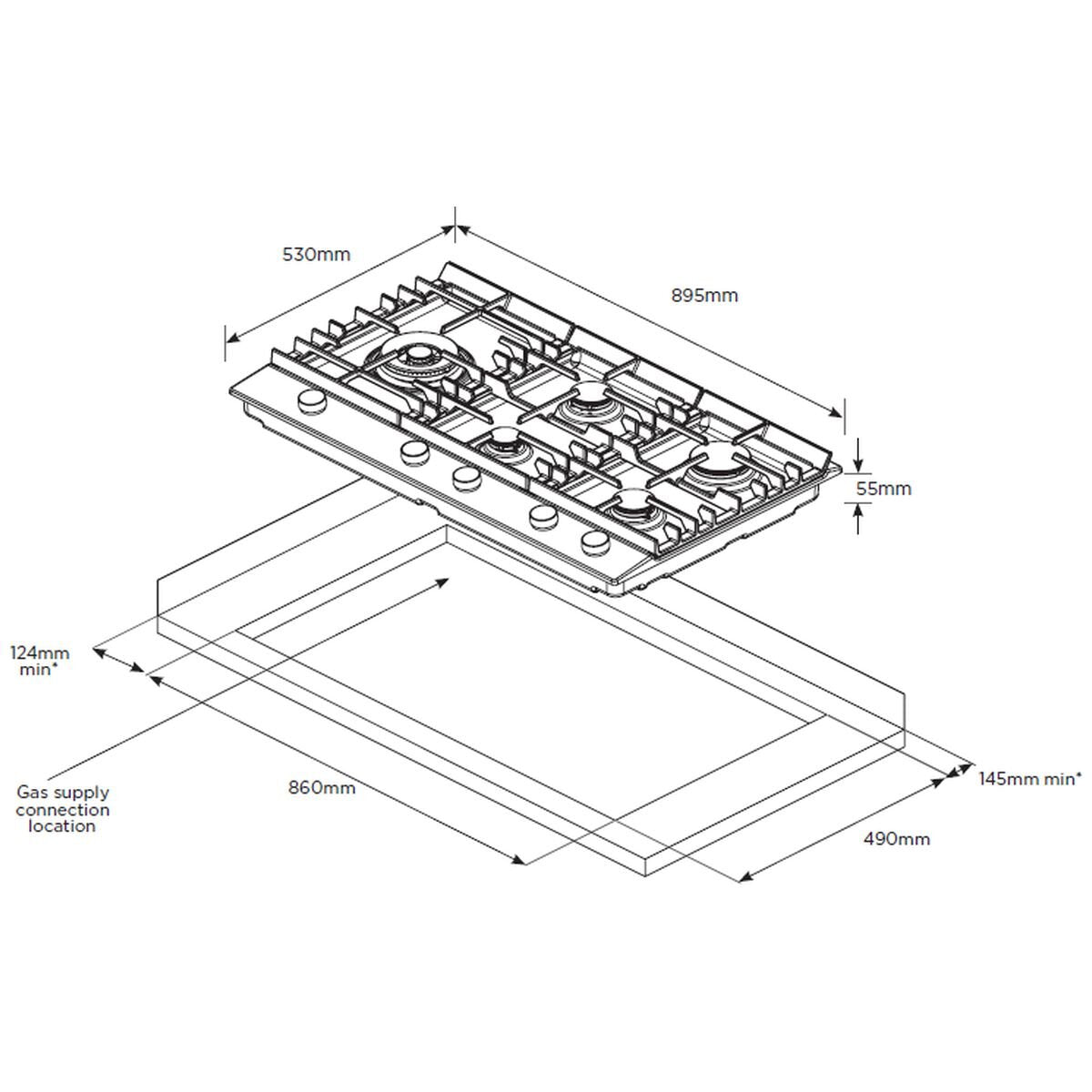 Westinghouse 90cm Stainless Steel Gas Cooktop WHG958SC - Factory Seconds