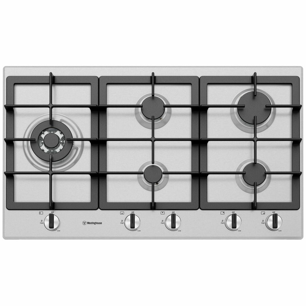 Westinghouse 90cm Stainless Steel Gas Cooktop WHG954SC - Factory Seconds Discount
