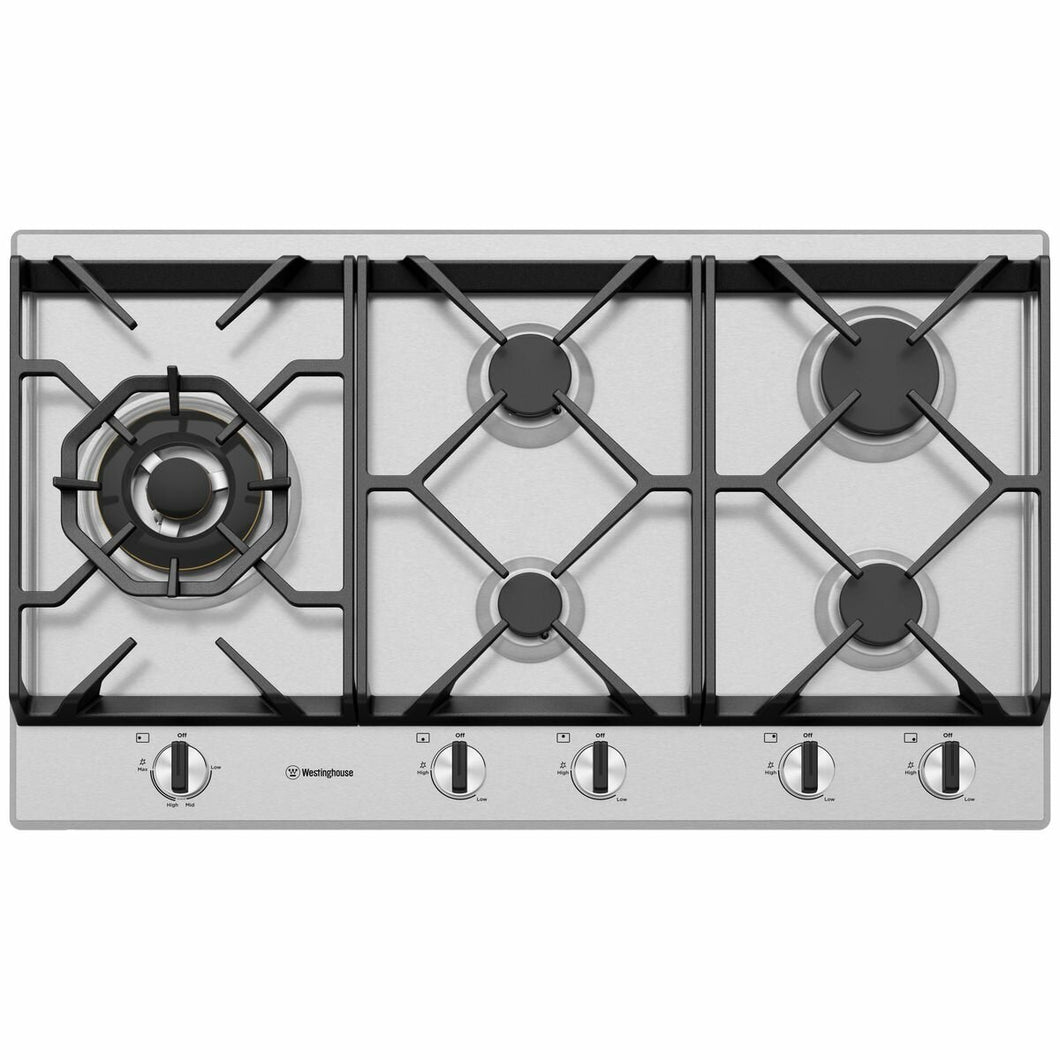 Westinghouse 90cm Stainless Steel Gas Cooktop WHG958SC - Factory Seconds Discount