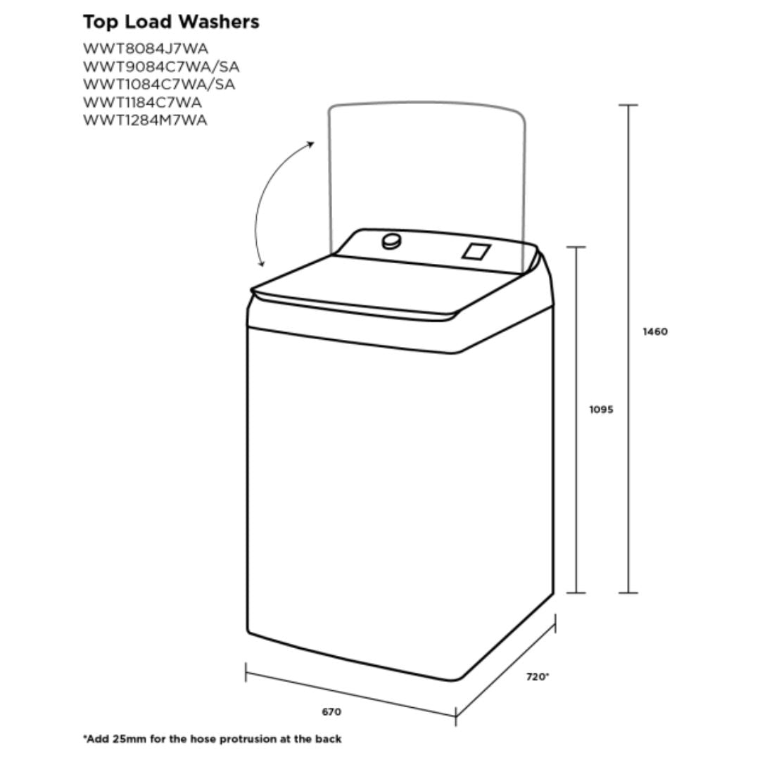 Westinghouse 10kg EasyCare Top Load Washing Machine WWT1084C7SA - Factory Seconds