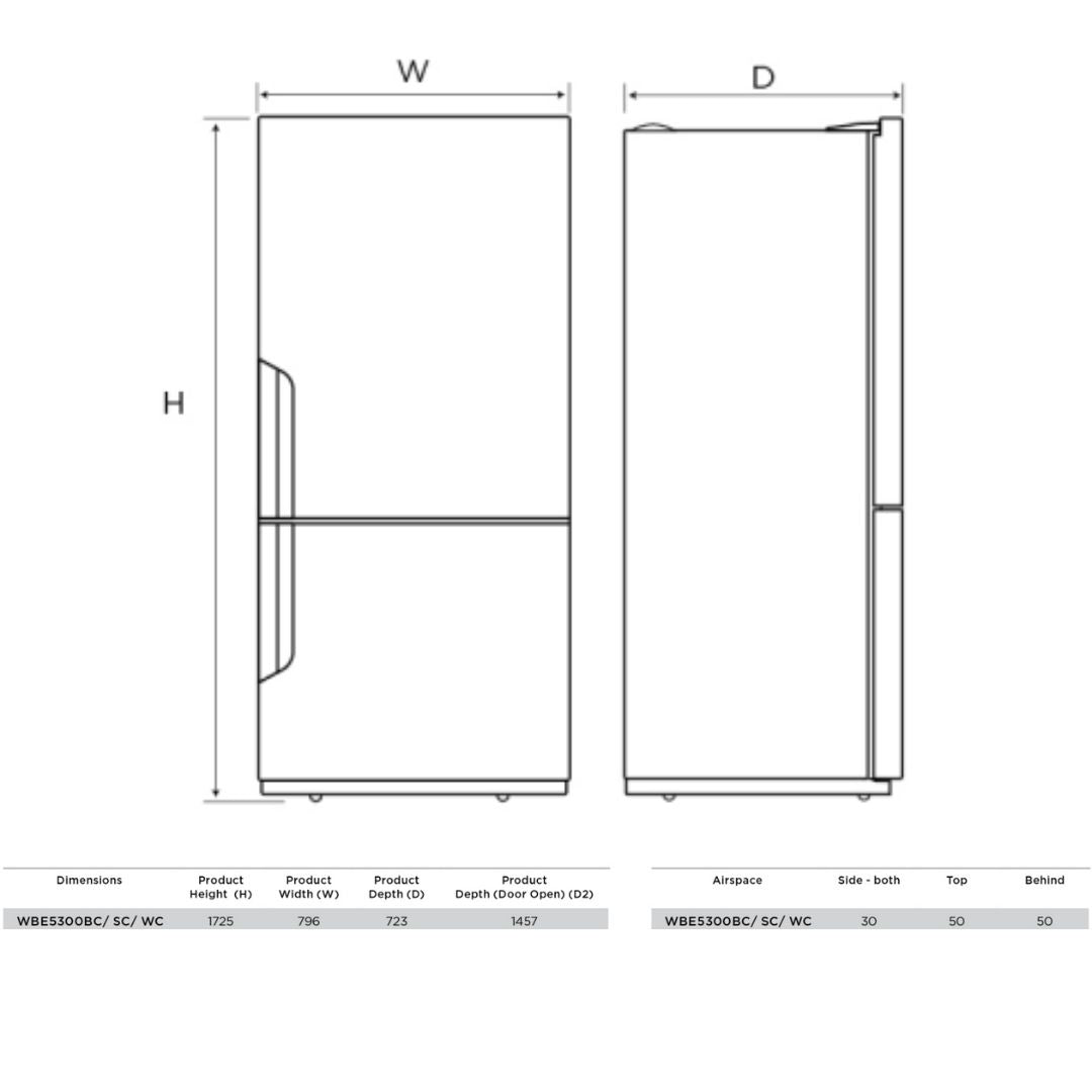 Westinghouse 496L Bottom Mount Frost Free Fridge WBE5300WC-R - Factory Seconds